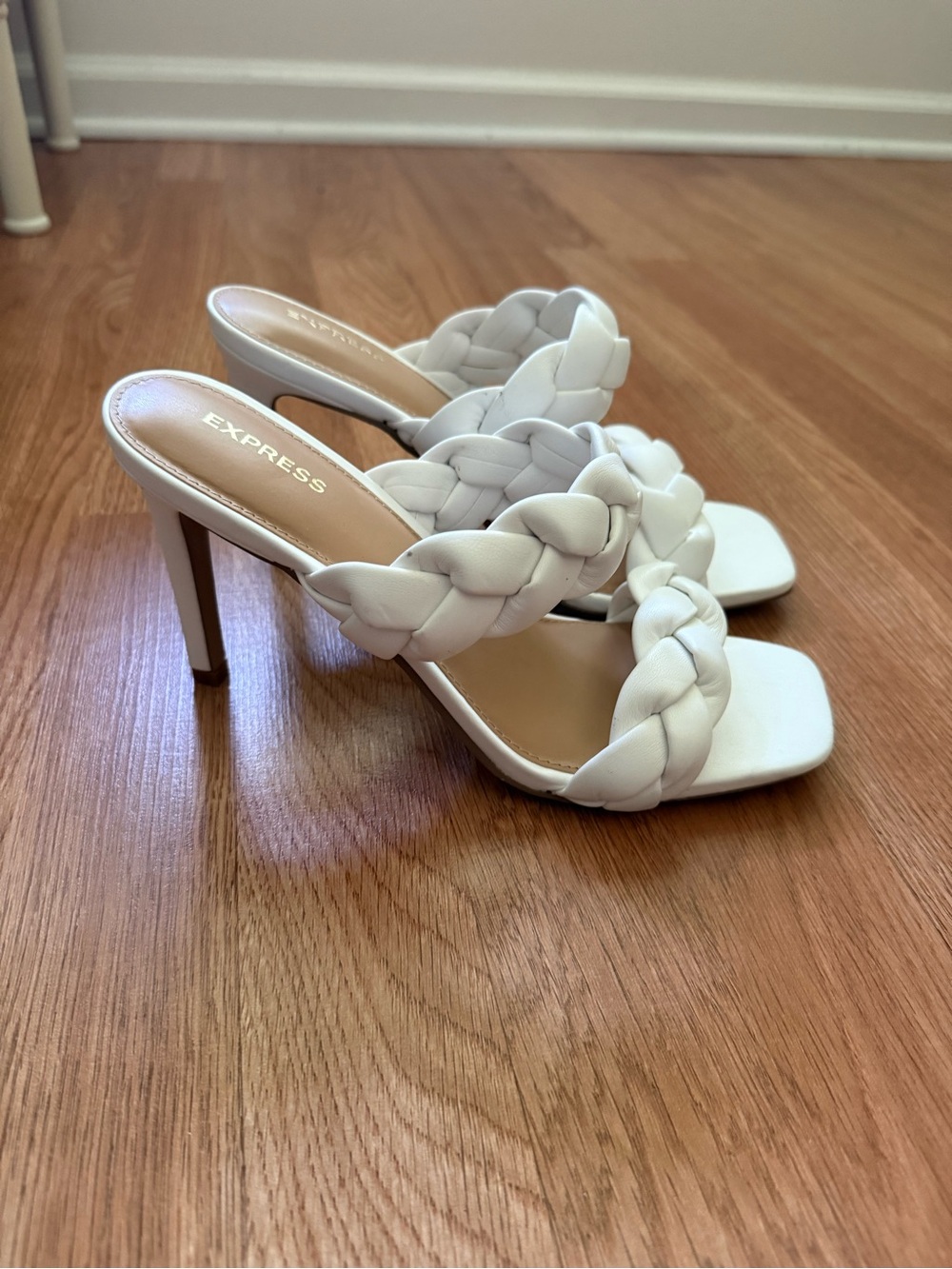 Express White Braided Strap Stiletto Sandals